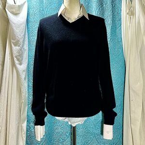100% Italian Cashmere Sweater Black V Neck Pullover Small